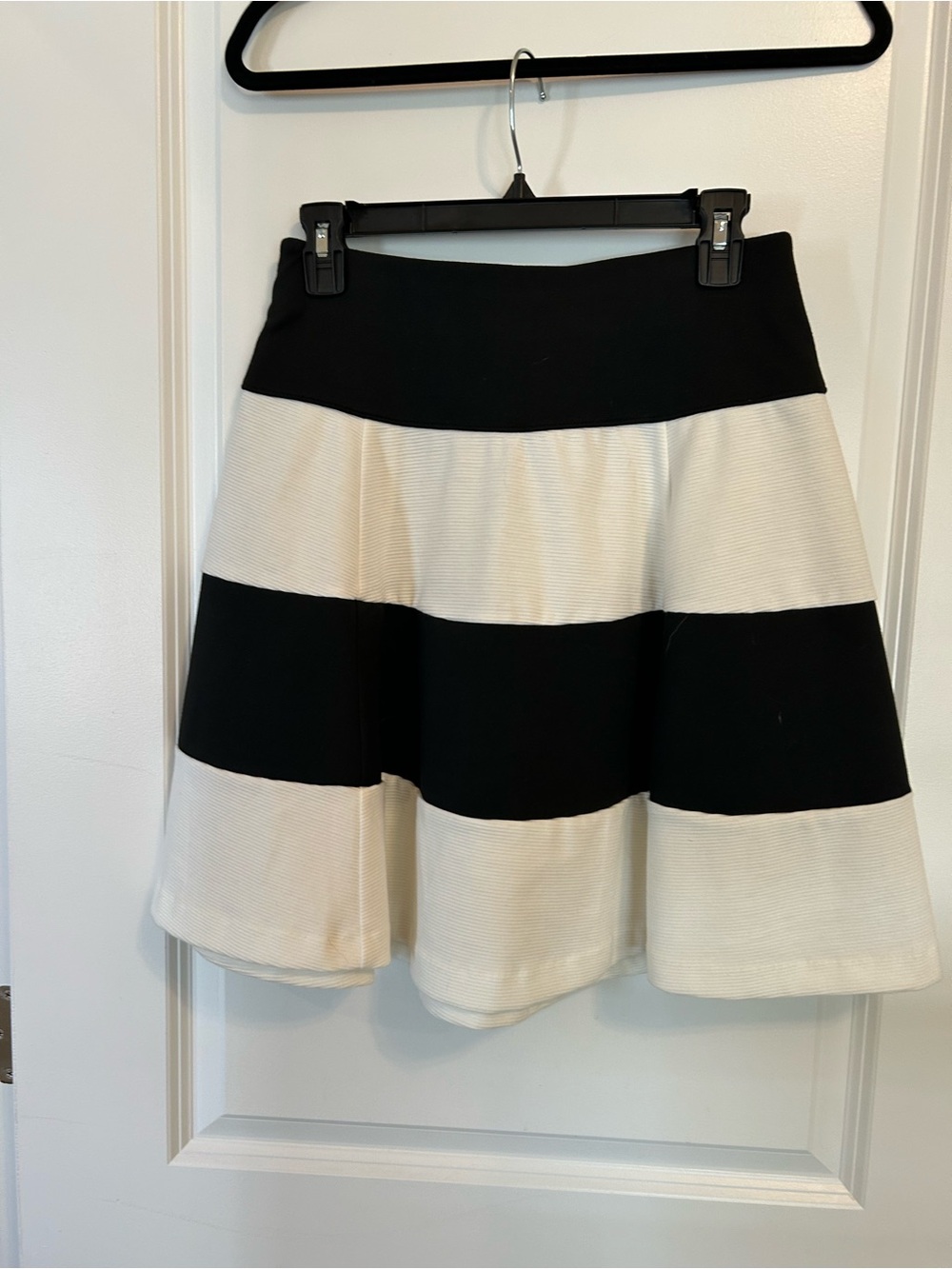 Elle Black and Cream Wide-Stripe A-Line Skirt